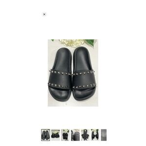 Valentino Garavani Rockstud Rubber Pool Slides Black Sandals Made in Italy 36